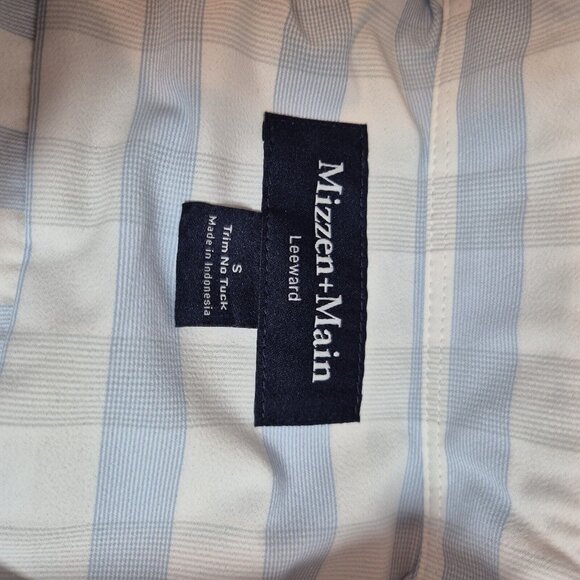 Mizzen Main Shirt Mens Size S White Blue Trim Fit Leward Plaid Stretch (9) - Picture 5 of 10
